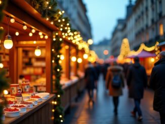 Aberdeen's Christmas Village with festive lights and decorations