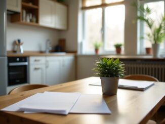 A landlord reviewing property management documents in the UK