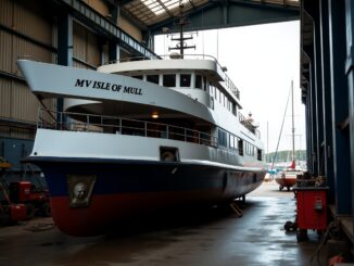 CalMac ferry MV Isle of Mull in maintenance at Aberdeen