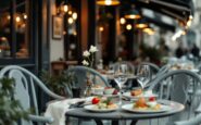 Fresh tarragon leaves on a rustic terrace table