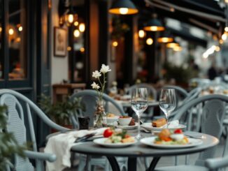 Fresh tarragon leaves on a rustic terrace table