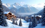 Scenic view of Les Arcs ski resort with snowy mountains