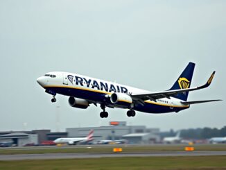 A Ryanair plane flying from Aberdeen to Krakow