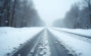 Car driving safely on a snowy road