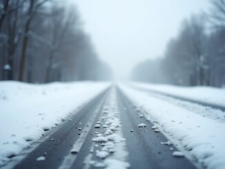 Car driving safely on a snowy road