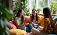 Young women engaging in social group activities