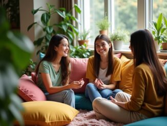 Young women engaging in social group activities