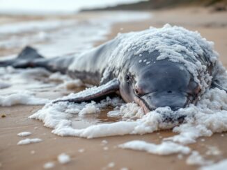 Minke whale stranded on Balmedie beach, Scotland