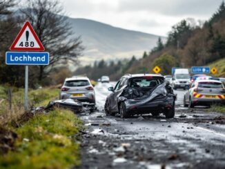 Traffic jam on A82 road due to accident near Lochend