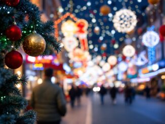 Illuminated Aberdeen city centre during festive season