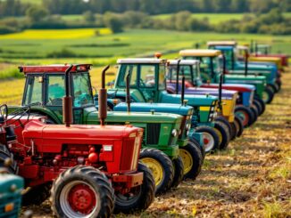 Farmers driving tractors in protest against tax proposal