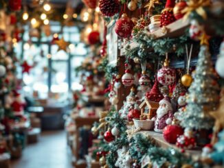 Festive display at Gallimaufry Christmas shop in Cullen