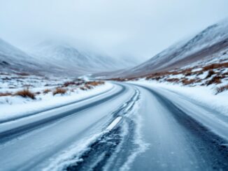 Icy landscape in Aberdeenshire with snow-covered hills