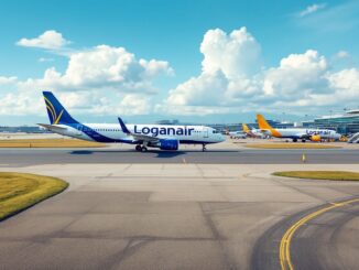 A Loganair aircraft at Aberdeen Airport ready for departure