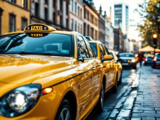 Taxi in Aberdeen with rising fare signs