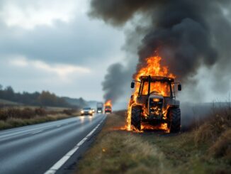 Fire on tractor causing A92 road closure near Muchalls