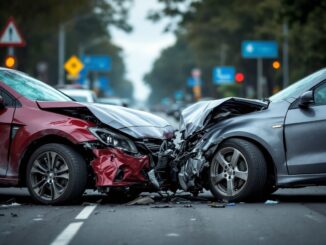 Scene of a two-car collision on B9001 road