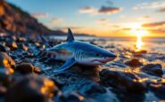 Resident saving a stranded shark on Stonehaven beach