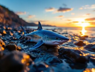 Resident saving a stranded shark on Stonehaven beach