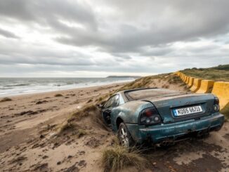 Emergency incident: car on Aberdeen beach after crash